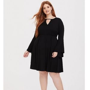Torrid black Challis bell sleeve skater dress 26 USED